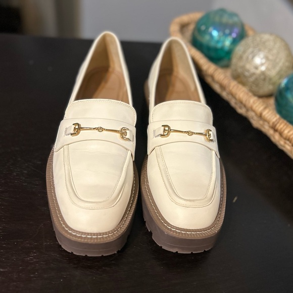 Sam Edelman Laurs Platform Lug Sole loafers Cream / Gold hardware Size 11 - Picture 2 of 11